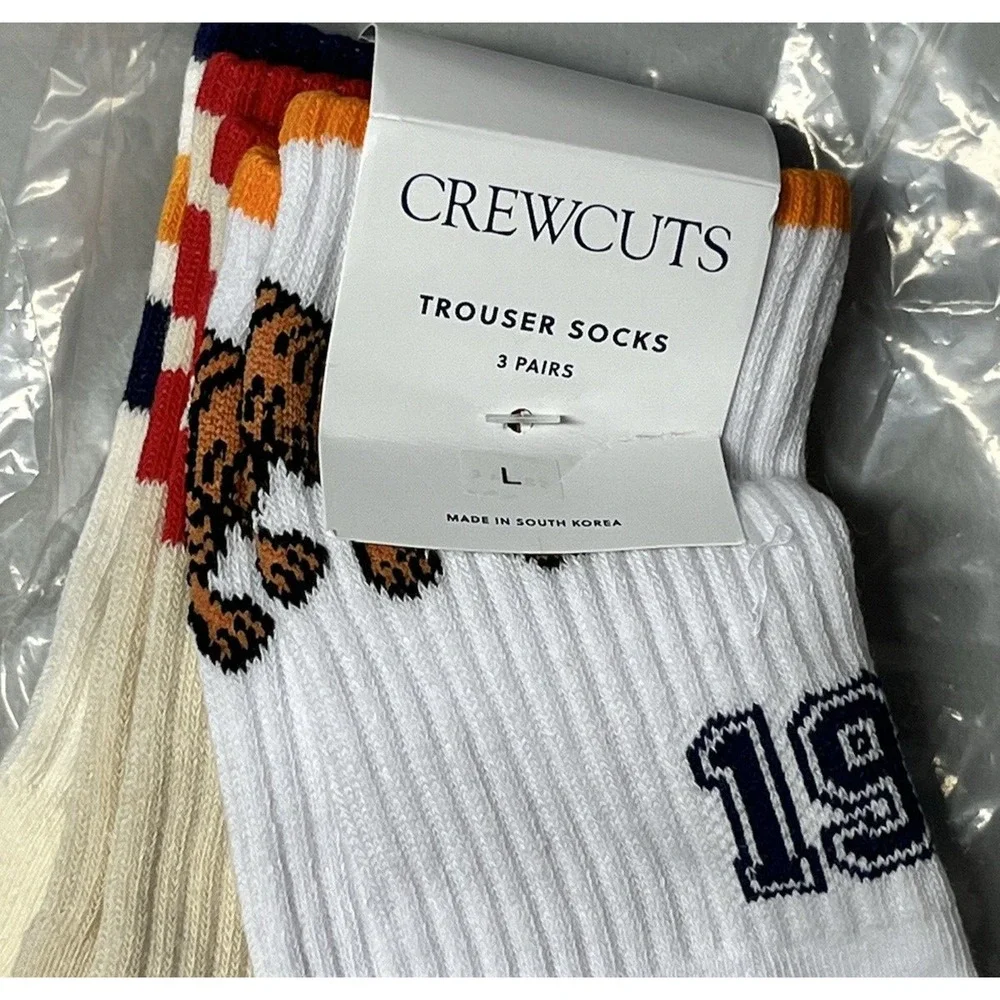 J Crew Crewcuts Kids Trouser Socks Tiger Stripe Size Large 3 Pack